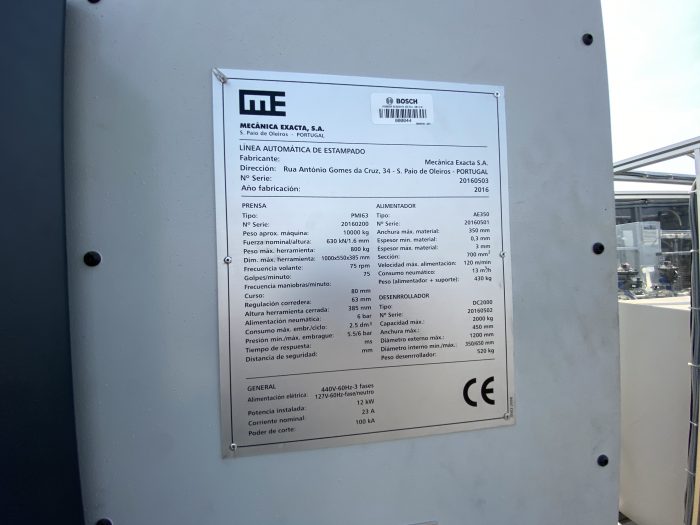 Lote 014 - Prensa de estampado, Marca: Mecanica Exacta, Modelo: PMMI63 - Imagen 2
