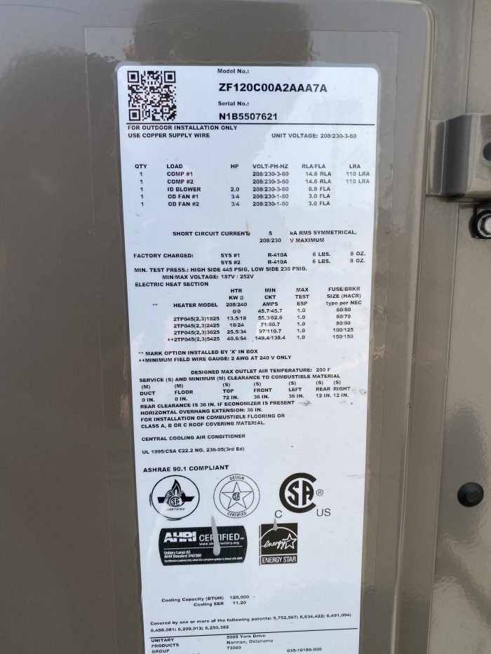Lote 017 - Aire acondicionado, Marca: YORK, Modelo: ZF120C00A2AAA7A - Imagen 3