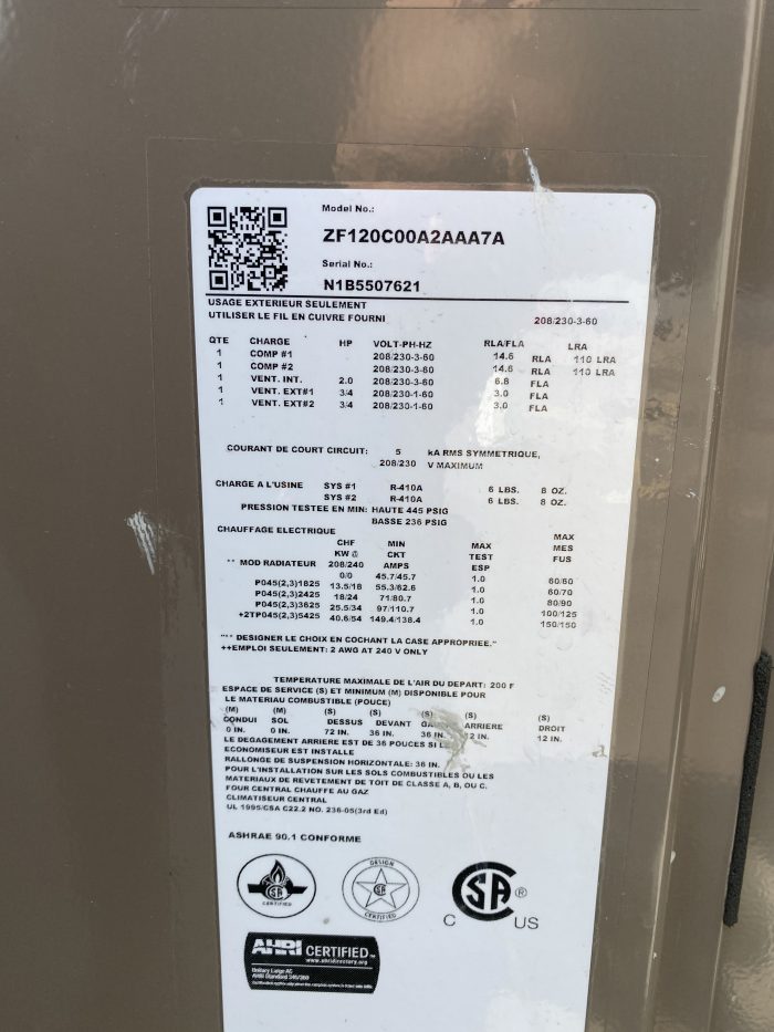 Lote 017 - Aire acondicionado, Marca: YORK, Modelo: ZF120C00A2AAA7A - Imagen 4