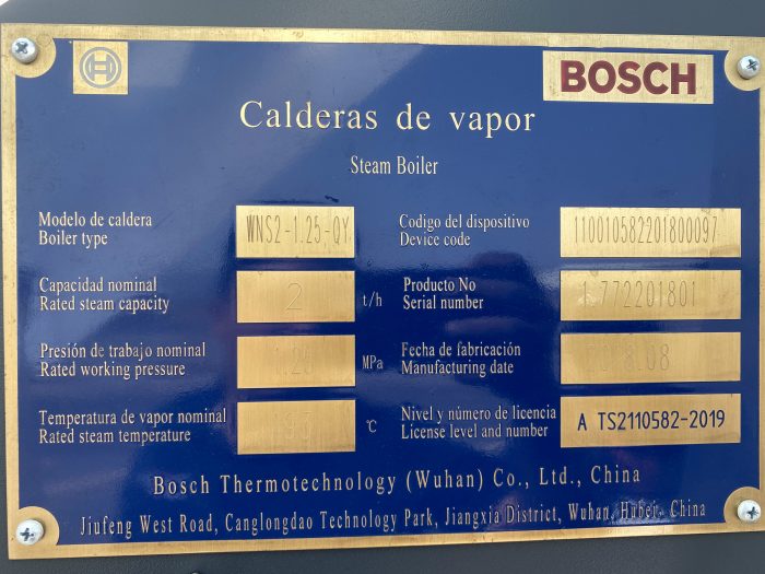 Lote 018 - Caldera de vapor, Marca: BOSCH , Modelo: WNS-1.25-QY - Imagen 2