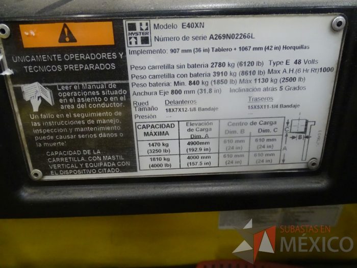 Lote 004 - Montacargas Hyster E40XN, Eléctrico, 2013 - Imagen 17