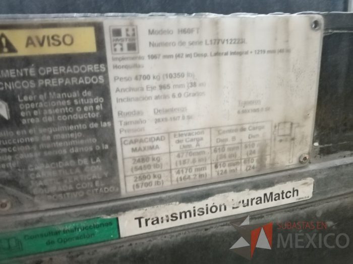 Lote 019 - Montacargas Hyster H60FT, Combustión, Año 2013 - Imagen 8