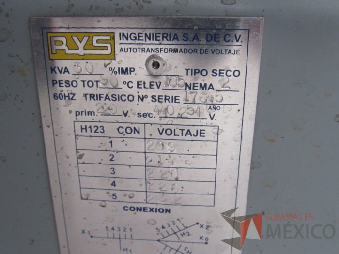 Lote 017 - Transformador Tipo Seco 60 Hz, Marca: RYS - Imagen 11