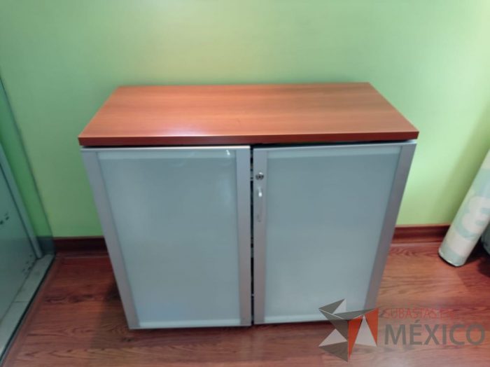 Lote 008 - Gabinete metálico con 2 puertas de vidrio y cubierta color café - Imagen 7