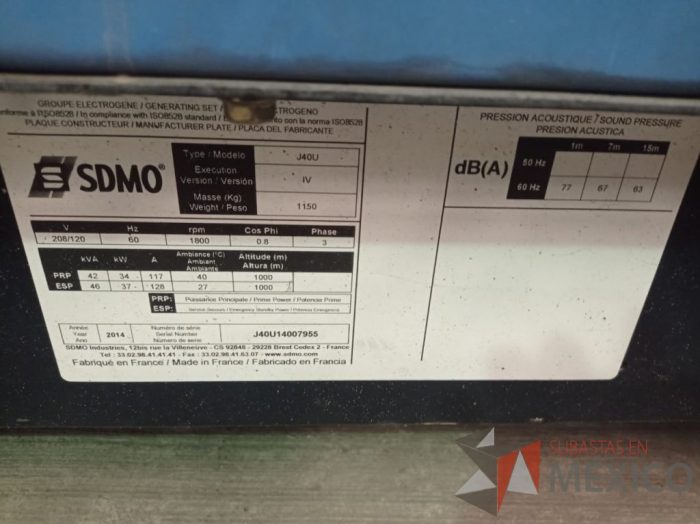 Lote 026 - Planta de emergencia, 46 KVA, Marca: SDM0, Mod: J40U - Imagen 18