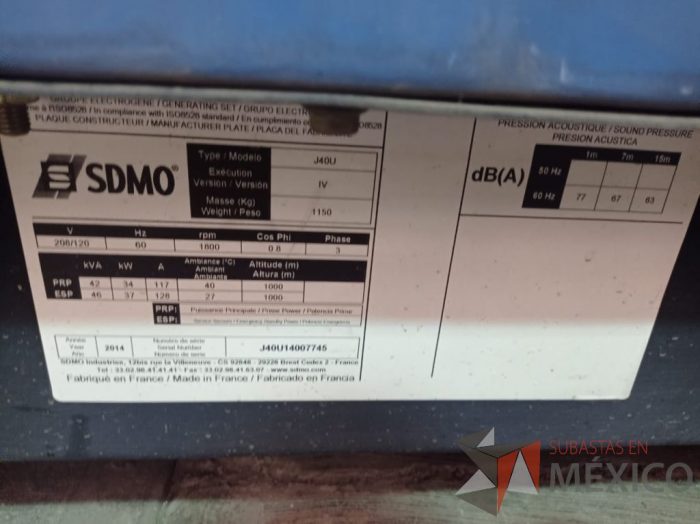 Lote 024 - Planta de emergencia, 46 KVA, Marca:SDM0, Modelo: Mod: J40U - Imagen 14