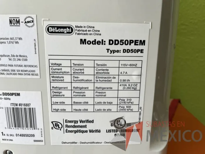 Lote 014 - Desumificador DeLonghi DD50PEM - Imagen 6