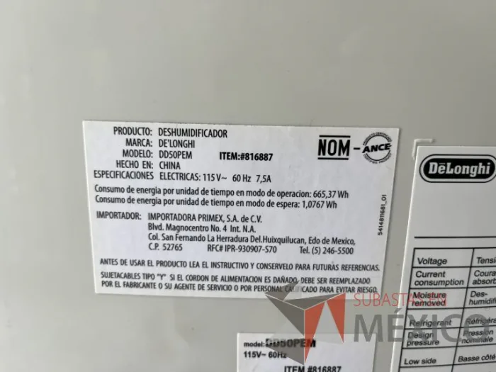 Lote 014 - Desumificador DeLonghi DD50PEM - Imagen 2