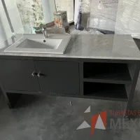 Lote 030 - Lavamanos con mueble de 2 puertas con cubierta de mármol y tarja - Imagen 2