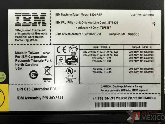 Lote 014 - PDU para rack universal de 12 puertos IBM, Modelo: 9306-RTP - Imagen 2