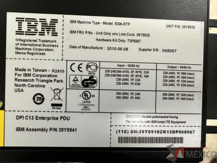 Lote 013 - PDU para rack universal de 12 puertos IBM, Modelo: 9306-RTP - Imagen 2