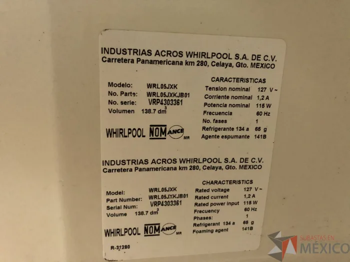 Lote 098 - Frigobar Whirpool Modelo WRL05JXK - Imagen 2