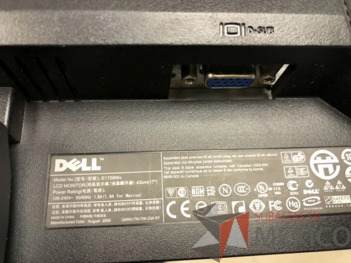 Lote 084 - Monitor Dell 17", Modelo: E1709Wc - Imagen 2
