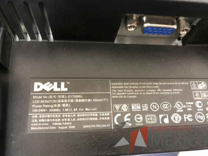 Lote 085 - Monitor Dell 17", Modelo: E1709Wc - Imagen 7