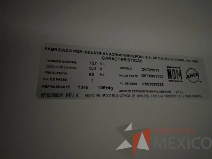 Lote 029 - Refrigerador WHIRLPOOL, Modelo: DKT8901Y - Imagen 6