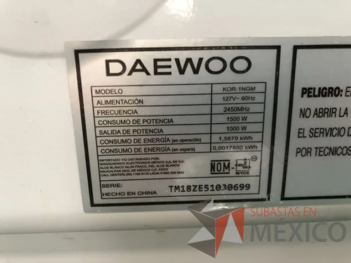 Lote 040 - Horno de microondas , DAEWOO, Modelo: KOR-1NGM - Imagen 2