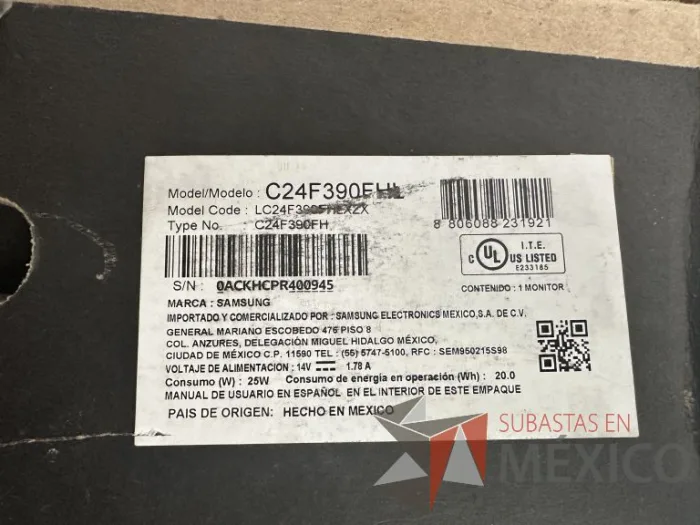 Lote 205 - Monitor de 24". Modelo: C24F390FHL. - Imagen 5