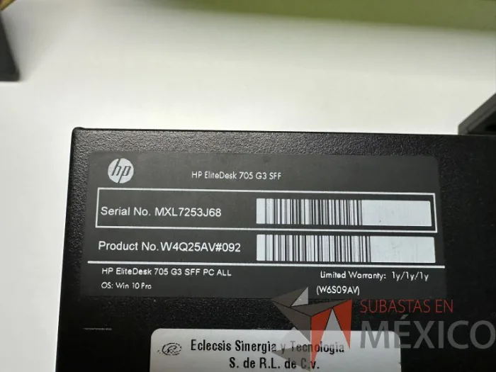 Lote 112 - Computadora de Escritorio de Alto Rendimiento marca HP EliteDesk 705 G3 SFF con 16 GB RAM, 500 GB Disco Duro y Monitor HP de 24" de alta resolución V244h - Imagen 7