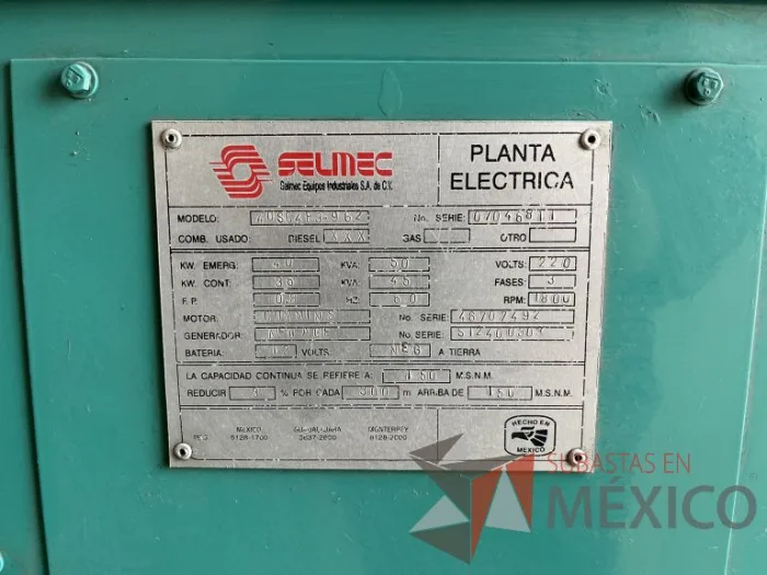 Lote 001 - Planta de emergencia SEIMEC con motor CUMMINS, 45 KVA - Imagen 14