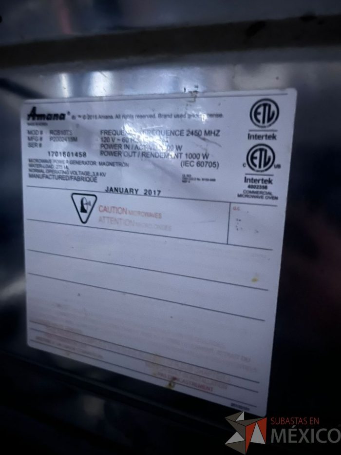 Lote 017 - Horno microondas mediano Amana Commercial, Modelo: RCS10TS - Imagen 2