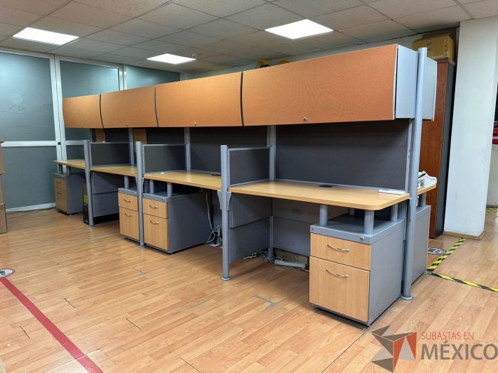 Lote 007 - Estación de trabajo para 8 personas, con 8 archiveros de pedestal de 2 cajones y 8 gavetas