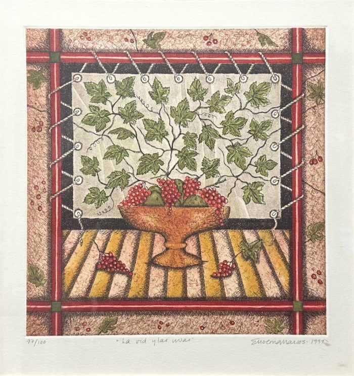 Lote 017 - Eugenia Marcos - La vid y las uvas, 1999 - Estampa calcográfica sobre papel, estampación en hueco, procedimiento de aguafuerte y aguatinta. 77/150