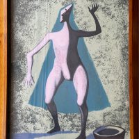 Lote 009 - Carlos Orozco Romano - Marciano rosa con triangulo verde atrás doble fondo color pistache y negro - Serigrafía firmada